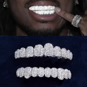 2count Hip Hop Cubic Zirconia Teeth Grill Set Up Sparkling Punk Teeth Caps for Rappernd Role Players Top and Bottom Kits Fashionable Oral Jewelry