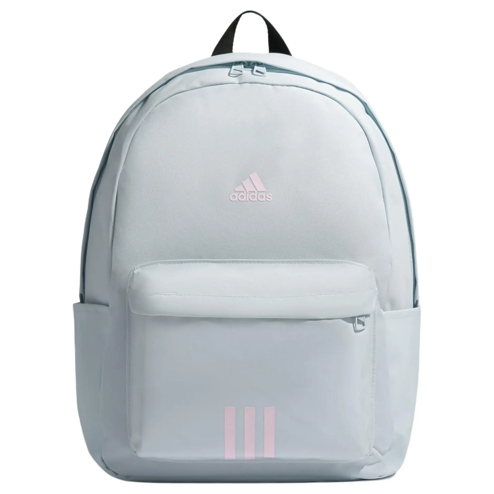 Adidas Badge of Sport Classic 27.5L Casual Lightweight Backpack, Water Resistant Bookbag with Recycled Polyester, Contrast Logo Design for Men-Women (Light Blue & Pink)