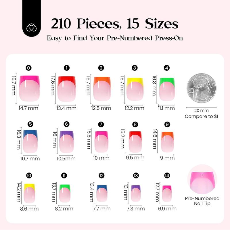 Beetles X Press Plus Neon Press On Nails Tips, All season French Tip Pink Brown Short Square Almond Shape Natural Acrylic Nail Tips for Effortless Beauty & DIY Manicures - Frenchtipnails Fall Nail Thanksgiving Gift Black Friday Winter Nail Christmas Gift