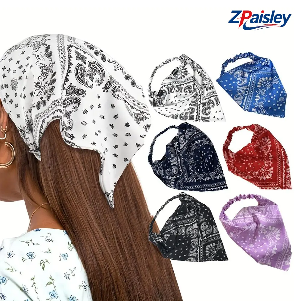Women's 3Pcs/6Pcs Paisley Sports Headbands - Elastic Boho Style Scarf Hairwraps, Vintage Non-Slip Pre-Tied Headscarf Kerchief Accessories for Daily Beach Music Festival, Bandana Head Wrap