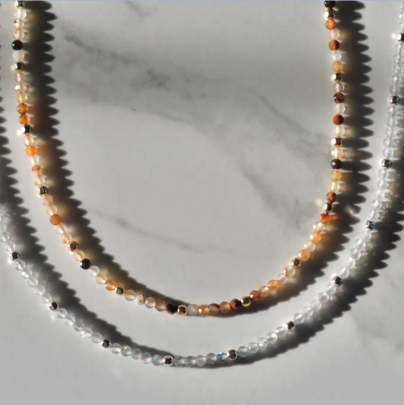 Sparkly Gemstone & Metal Beaded Necklace, Dainty Faceted Gemstone Beaded Necklace, Waterproof Crystal Beaded Choker, Gold-Filled
