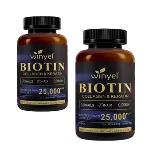 Biotin | Collagen | Hyaluronic Acid | Keratin - Support Normal Hair Growth Cycle - Skin & Nails - 25000mcg Vitamins B1, B2, B3, B6 & B7 - for Women & Men| 60 Capsules