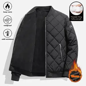 Men's black baseball collar baseball jacket - wool lined quilted warm jacket, front zipper, logo patch, comfortable fit, suitable for casual daily wear in autumn and winter, classic men's clothingRAIMENTRY
