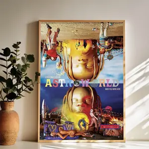 Astroworld Album Cover Artwork Wall Art Vintage Black and White Art Posters Funky Aesthetic Canvas Prints Retro Bar Cart Decor for Bar Bedroom