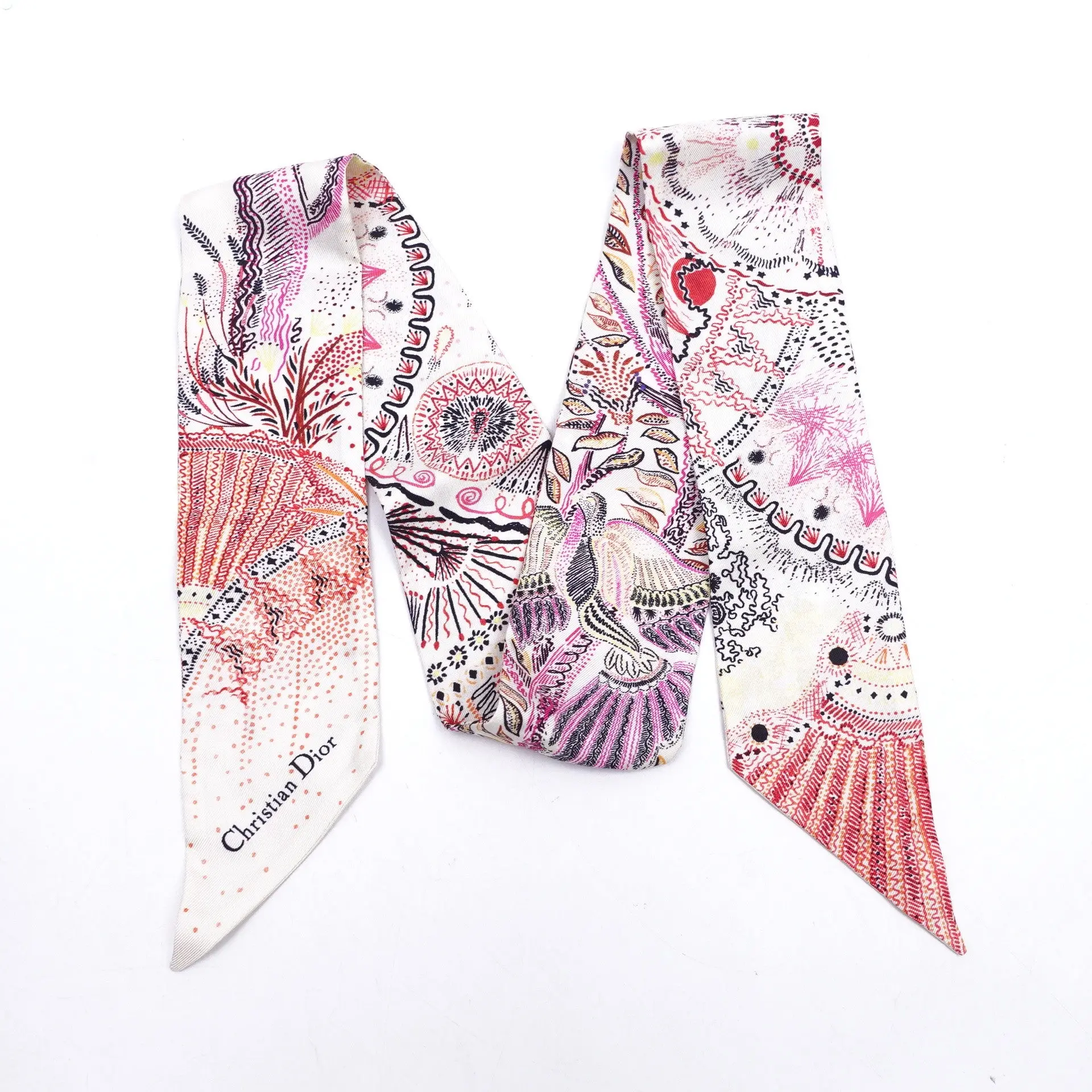 Pre-owned Dior Pink Silk Twilly Scarf T10405688
