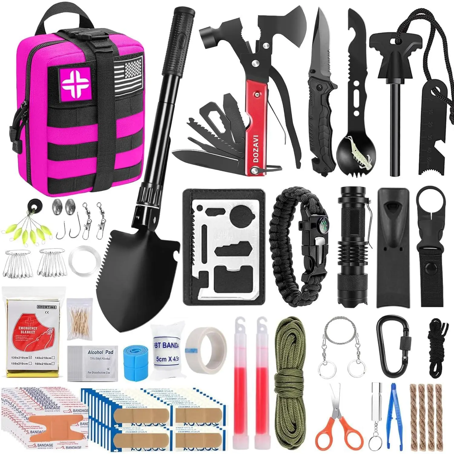 Portable Emergency Survival Kit with Storage Pouch - Essential Survival Supplies for Men’s Camping, Hiking Outdoor Activities