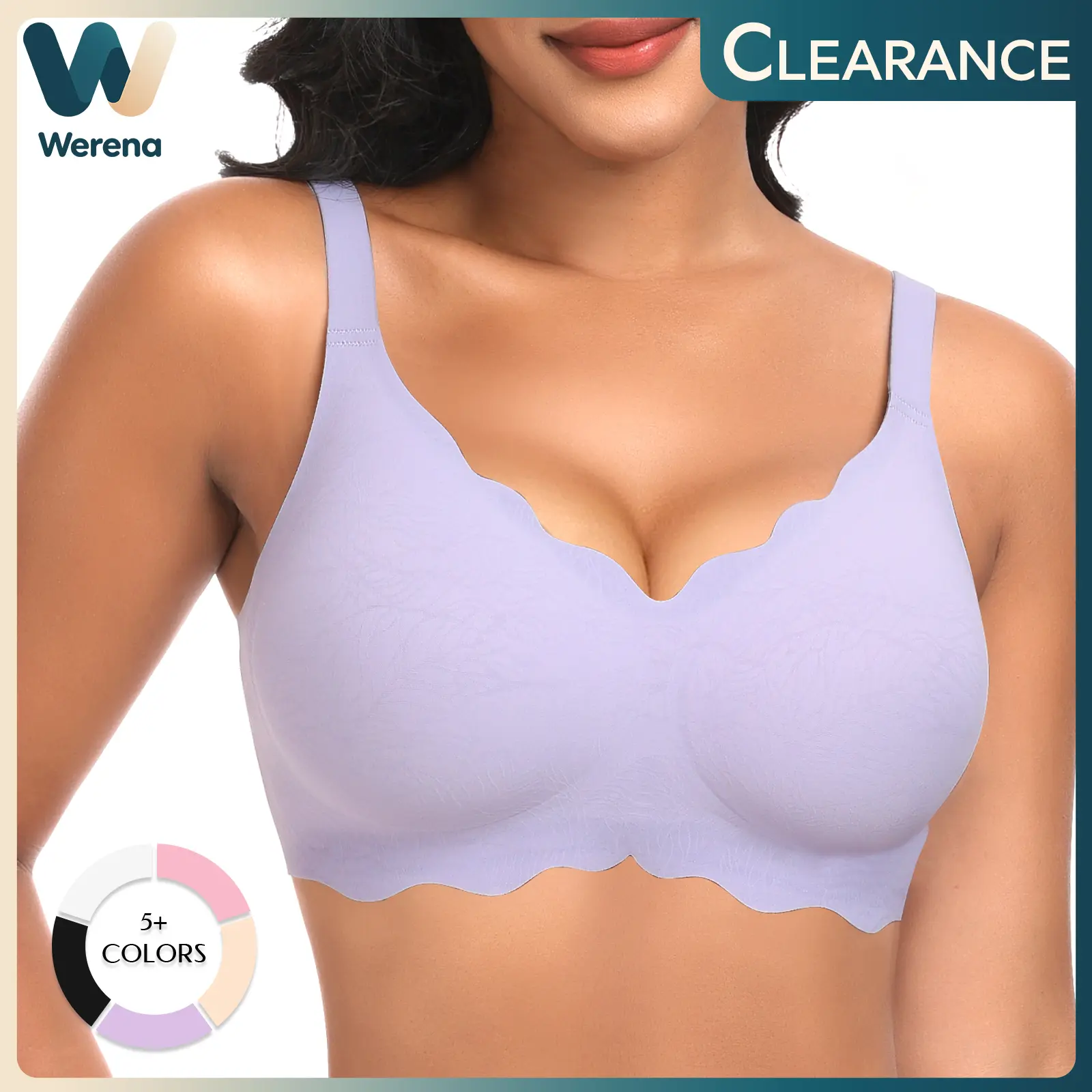 Werena Scalloped Edge Wireless Jelly Bras Push up Seamless Soft Stretchy Bralette with Moisture-wicking Fabric Medium Support Everyday Wear