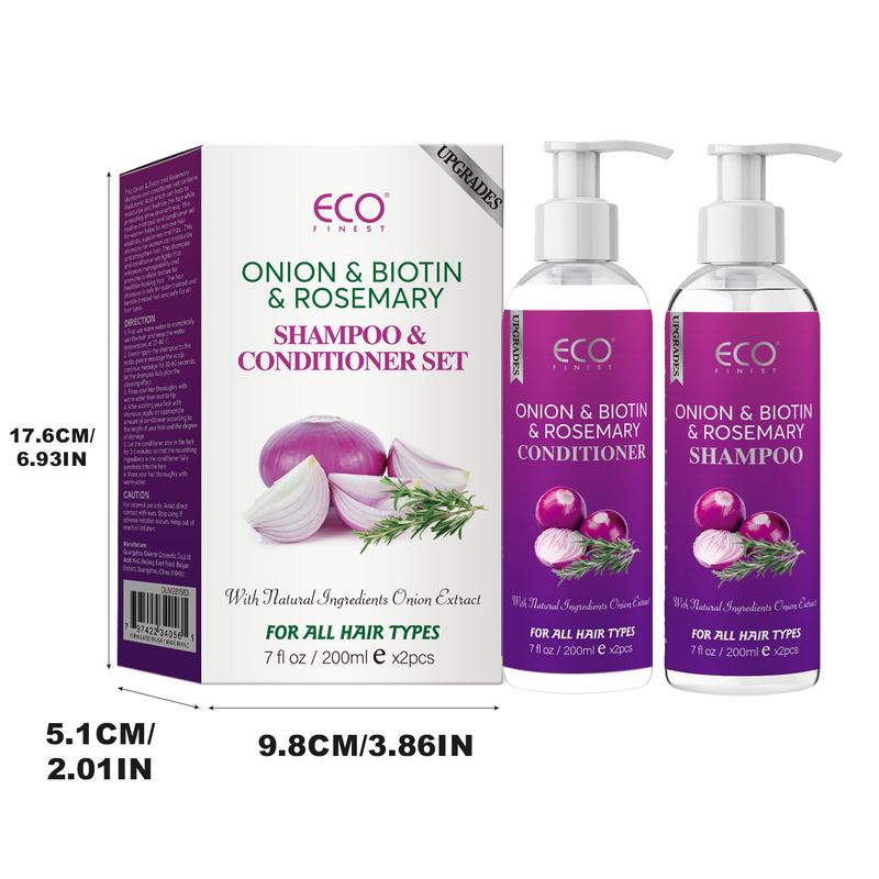 ECO Finest Onion and Rosemary Biotin Shampoo and Conditioner Set, suitable for all hair types, moisturizing formula, paraben-free, 800ml total.