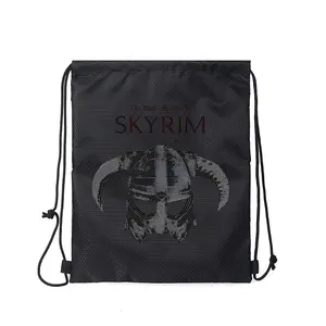 Skyrim Dragon Helmet Print Drawstring Backpack Bag for Casual Outdoor Sports Travel Use Perfect Gift for Gamers and Fantasy Lovers Ideal for Christmas Birthday and Holiday Present