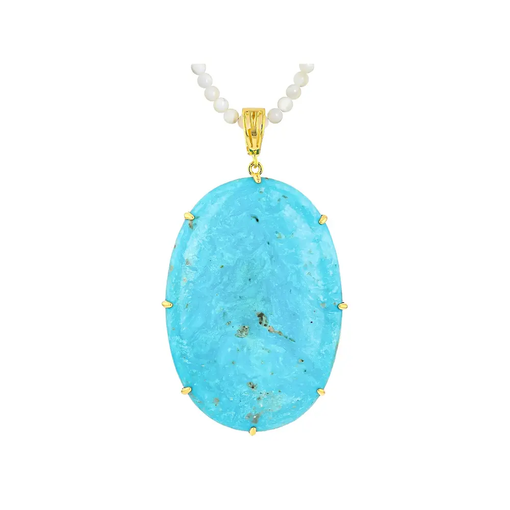 JTV Kingman Turquoise 18k Yellow Gold Over Sterling Silver Enhancer Pendant