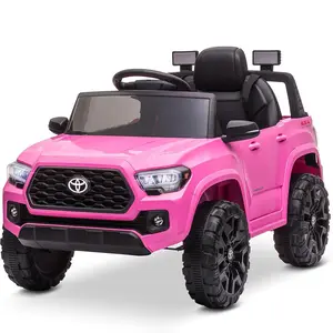 GARVEE Explore the GARVEE 12V Toyota Tacoma Ride-On Car, featuring spring suspension and vibrant LED lights, available in Pink, Black, White, and Red, perfect for adventurous young drivers.