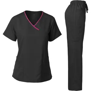 MedicalUniformWomen'sScrubSetStretchContrastBindingandPants