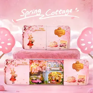 Spring DIY Mini Iron Box, Cherry Blossom Style, Envelope Shape, Magnetic Light Trigger, Rabbit Figurine, Plant Accessories, Craft Kit, Beautiful Gift Box, DIY Craft Gifts, Ideal for Gifting