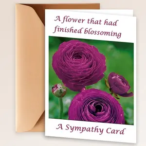 15 ct A Flower That Had Finished Blossoming Sympathy Card for the Loss of an Uncle with Purple Floral Design 5x7 Inches Comforting Condolences