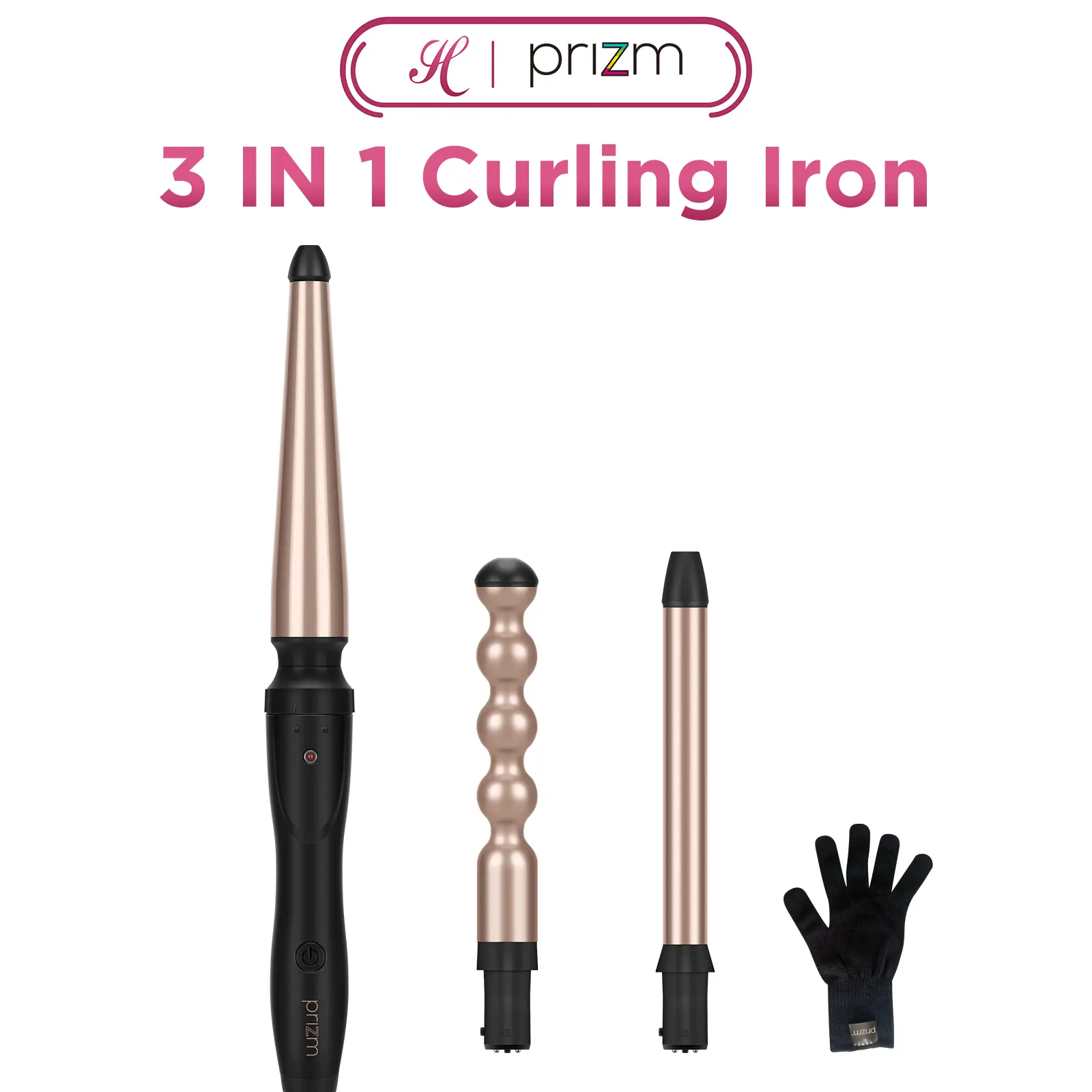 Prizm 3 in 1 Curling Iron Set,Interchangeable Curling Wand Set, 1 inch Bubble Barrel & Tapered Hair Curler for Beach Waves, 1 Inch Ceramic Curling Iron with Glove, Titanium Curling Wand Heatless Curling Iron Ceramic Curlers,Beach Wave Wand