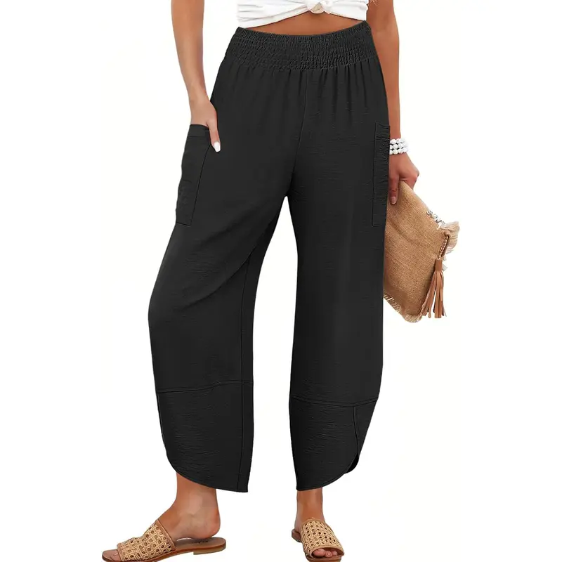 ANRABESS Womens Capri Palazzo Pants 2026 Summer Casual Loose Cropped Wide Leg High Waisted Flowy Lounge Beach Bottom