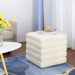 Square Sherpa Storage Ottoman - White Storage Ottoman with Removable Lid, Multi-Functional Footrest, 300lbs Load Capacity, 18.9"L x 18.9"W x 18.9"H