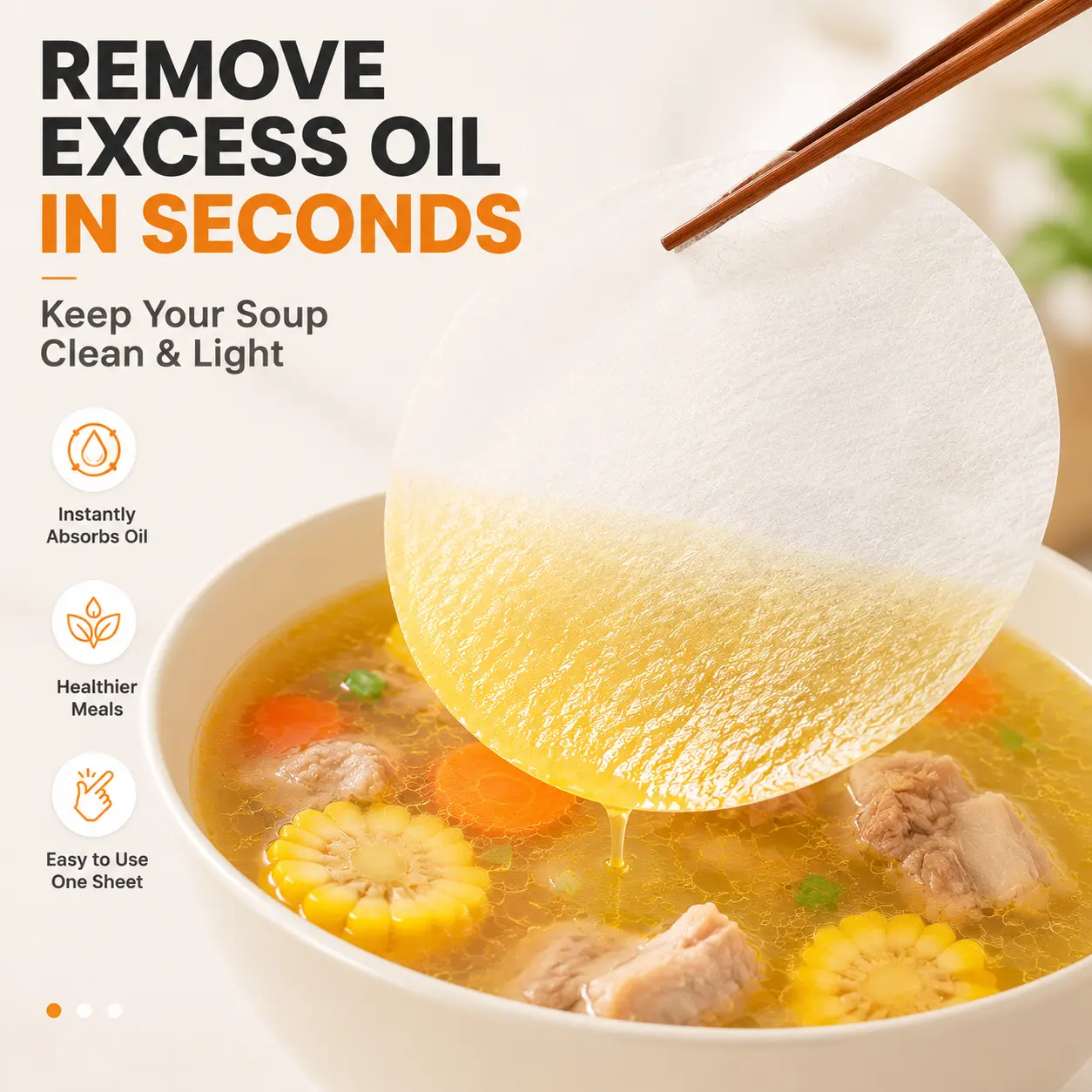 100 Pcs Oil Absorbing Sheets for Soup – Remove Grease Instantly, Make Healthier & Cleaner Broth