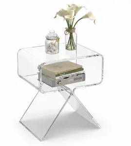 Modern & Functional Acrylic Side Table with Storage Compartment – Transparent One-Piece Bedside/End Table – Transparent Color