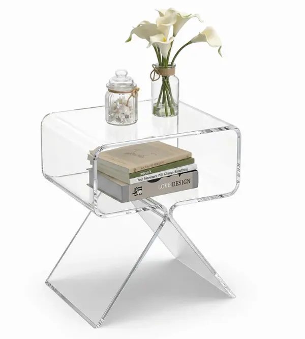 Modern & Functional Acrylic Side Table with Storage Compartment – Transparent One-Piece Bedside/End Table – Transparent Color