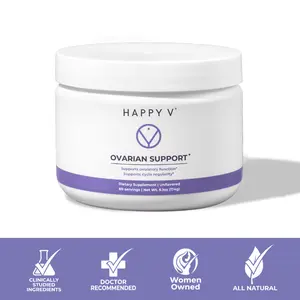 Happy V Ovarian Support Powder - Myo-inositol & D-Chiro-Inositol Daily Supplement for Hormonal Balance & Estrogen Metabolism - 60 Servings - Formula for PCOS & Acne