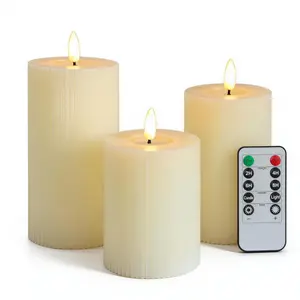 3-Piece LED Flameless Pillar Candles Set with Remote, Timer, Warm Flickering Lights, Ambient Lighting & Multifunctional Design for Home Bedroom Decor