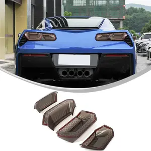 4-piece set of ABS transparent gray smoked taillight housings (honeycomb texture) suitable for 2014-2019 Corvette C7 models