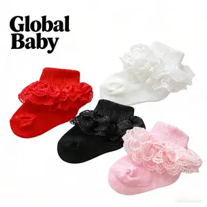 Global Baby  Baby Girls Boys Cotton Socks, Cute Eyelet Frilly Lace Baptism Socks Birthday Gift for Infants Lace Lolita Socks Short Tassel Lace Socks Infant Baby Girls Ruffle Socks