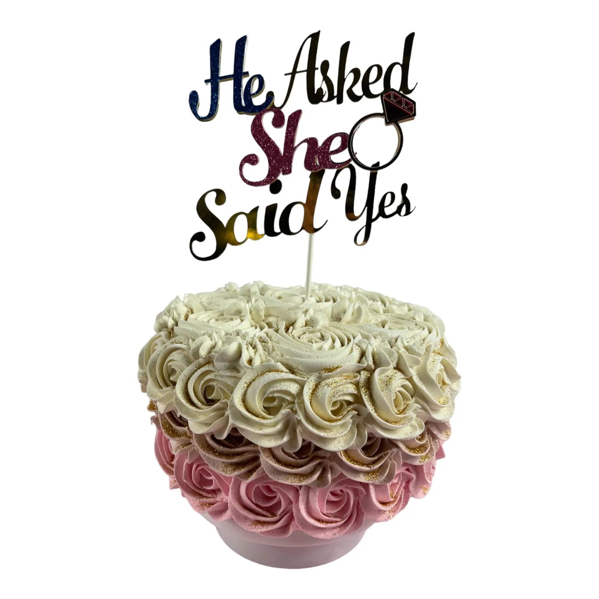 Creativity Shimmers He Asked She Said Yes, Wedding Cake Topper – Multilayered, Multicolor, Handmade, Sturdy, Reusable, Safe