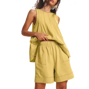 UANEO Womens 2 Piece Outfits Sleeveless Matching Sets A Line Tank Tops Contrast Stitching High Waist Shorts with Pockets #TikTokShopBacktoSchool