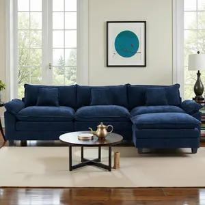 108-inch L-Shaped Cloud Sofa Set Deep-Seat Design with Recliner and Footstool Suitable for Living Room or Bedroom Chenille Oversized Folding Sofa Bed Multifunctional Cloud Sofa Cloud Sofa Furniture Living Room Bone-Free Modular Sofa Exclusive Style couch