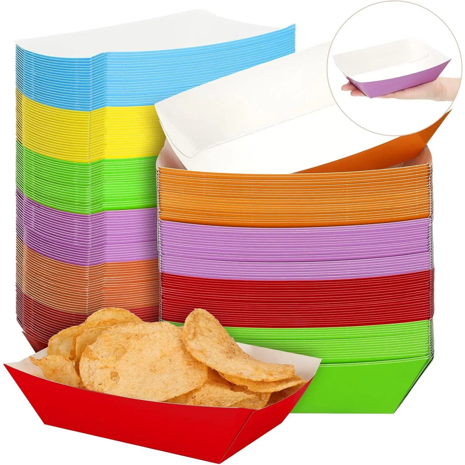 120 count Disposable Paper  Trays Multicolor Nacho  Rainbow Colorful Nacho Cheese Dispenser  Proof Disposable Serving Trays Hot  Trays for Holds Nachos Fries Corn Dogs(3 Lb)