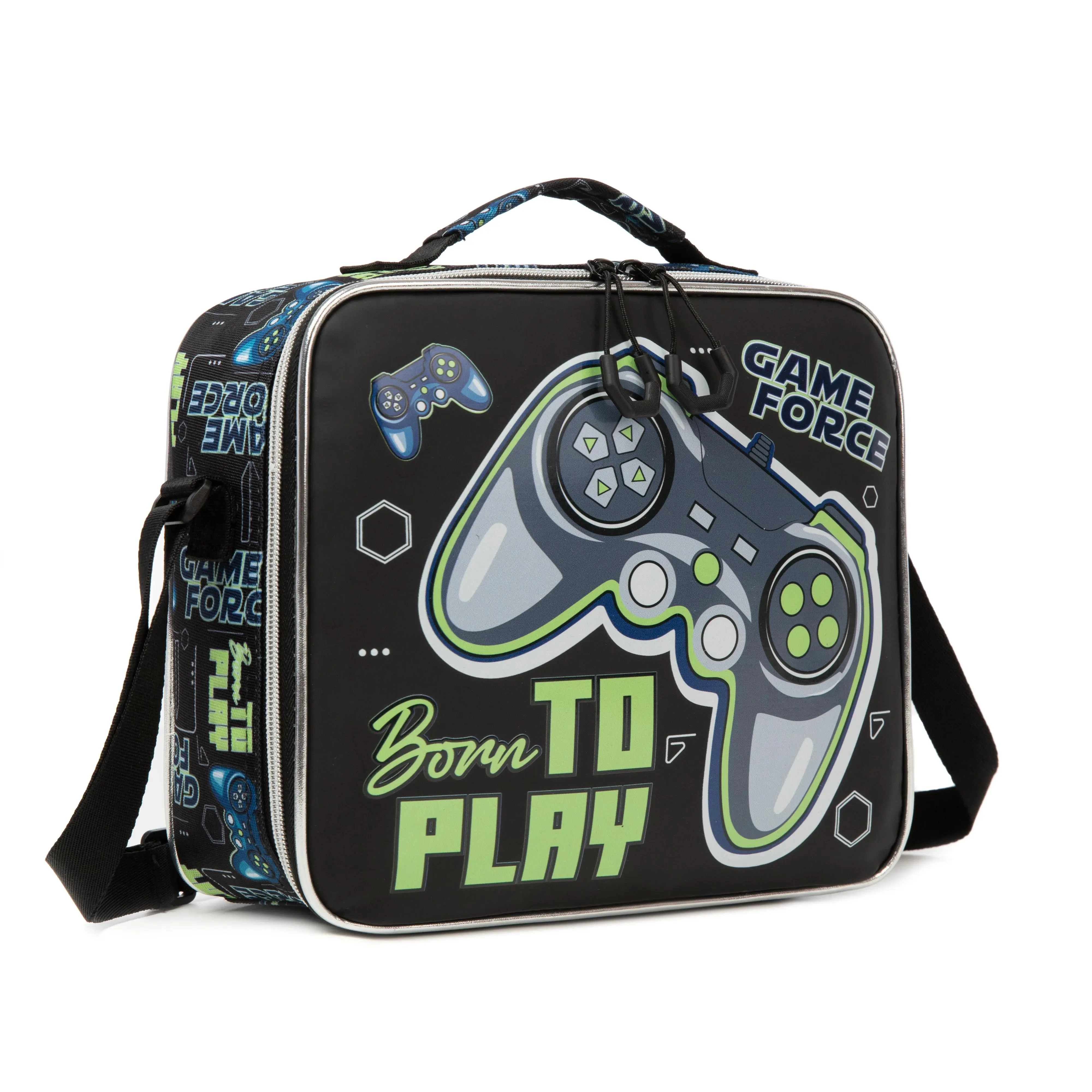 Gamer Kids Lunch Bag for Boys - Black Video Game Insulated Lunch Box with 3D Controller Badge, Reusable Leakproof Soft Shell Thermal School Crossbody Food Tote Bag, Gaming Controller, Crossbody Tote