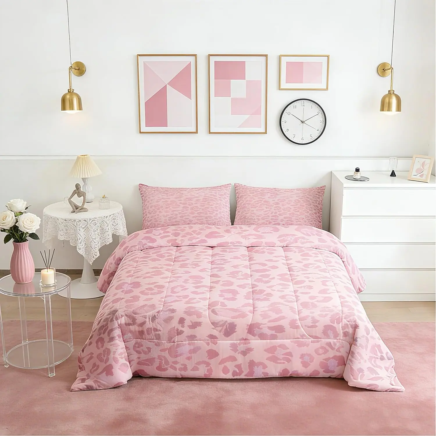 Leopard Bedding Set Pink Animal Print Comforter Cheetah Bedding Set Bedroom Decor Leopard Fur Print Duvet Safari Quilt
