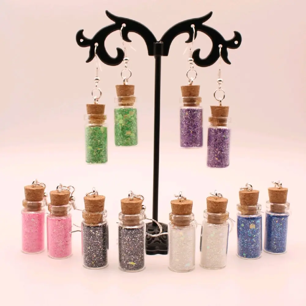 Glow in the Dark Pixie Dust Earrings | UV Reactive Glass Vial Dangles | Fairy Core Glitter Jewelry | Sterling Silver | Magic Bottle Jewelry
