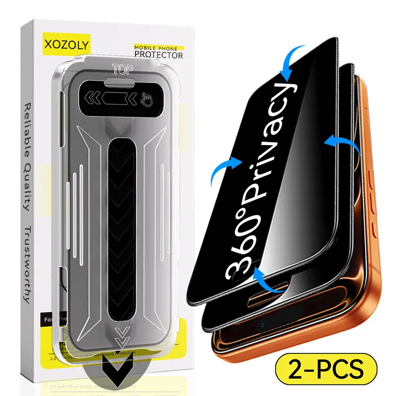 XOZOLY 2-Pack 360° Privacy Tempered Glass Anti-Spy Screen Protector for Smartphones & Handheld Devices - Full Coverage Protection, Fingerprint-Compatible, Easy Installation, Mobile Phone Accessories