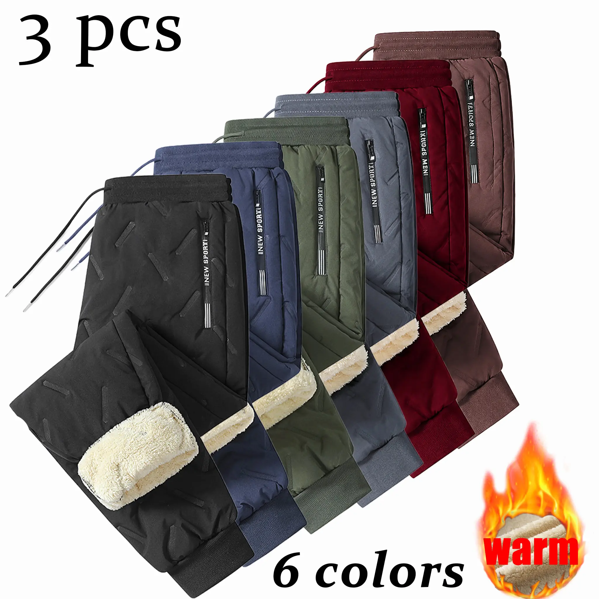 Multi Sizes Packs Available, Men Thick Sherpa Lined Thermal Pants, Windproof Cold Resistant Warm Winter Trousers, High Stretch Elastic Waist Casual Long Pants for Daily Commuting & Outdoor Travel