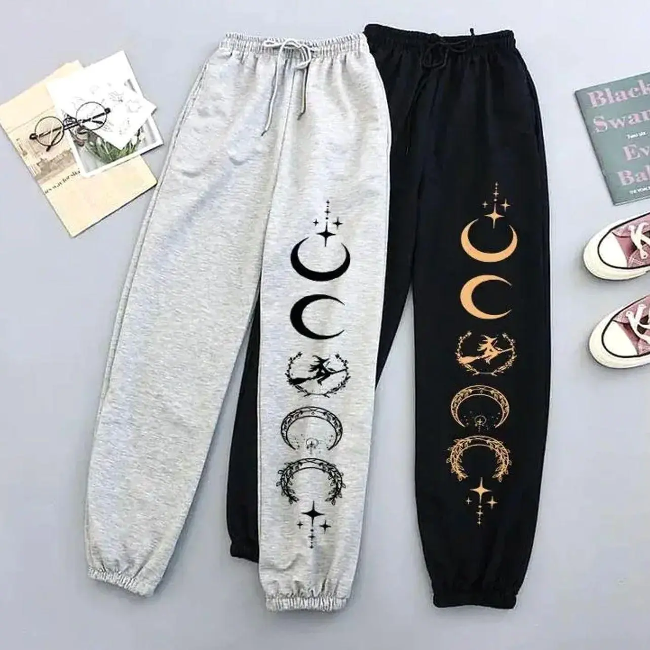 Salem Vibes Sweatpants, Crescent Moon & Stars Joggers, Witch Aesthetic Streetwear Pants, Spellbound Vintage Witch Sweatpants, Celestial Witchy Lounge Joggers