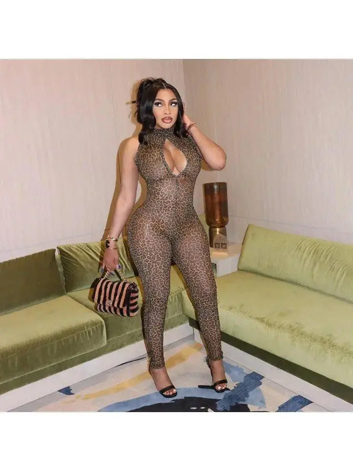 Hoochie Couture Leopard Print Skinny Jumpsuit