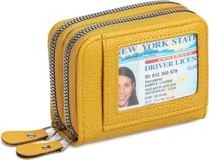 Credit Card Holder Wallet RFID Blocking Leather Small Wallet for Women Double Zipper Wallet with ID Window