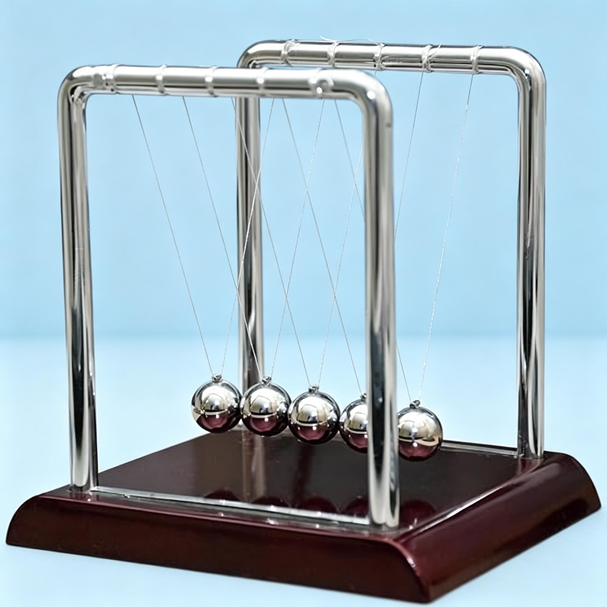 Newton's Cradle Pendulum 7x6x7 in Silver Stainless Steel, Desk Decor Stress Relief Toy, Physics Science Teacher Gift