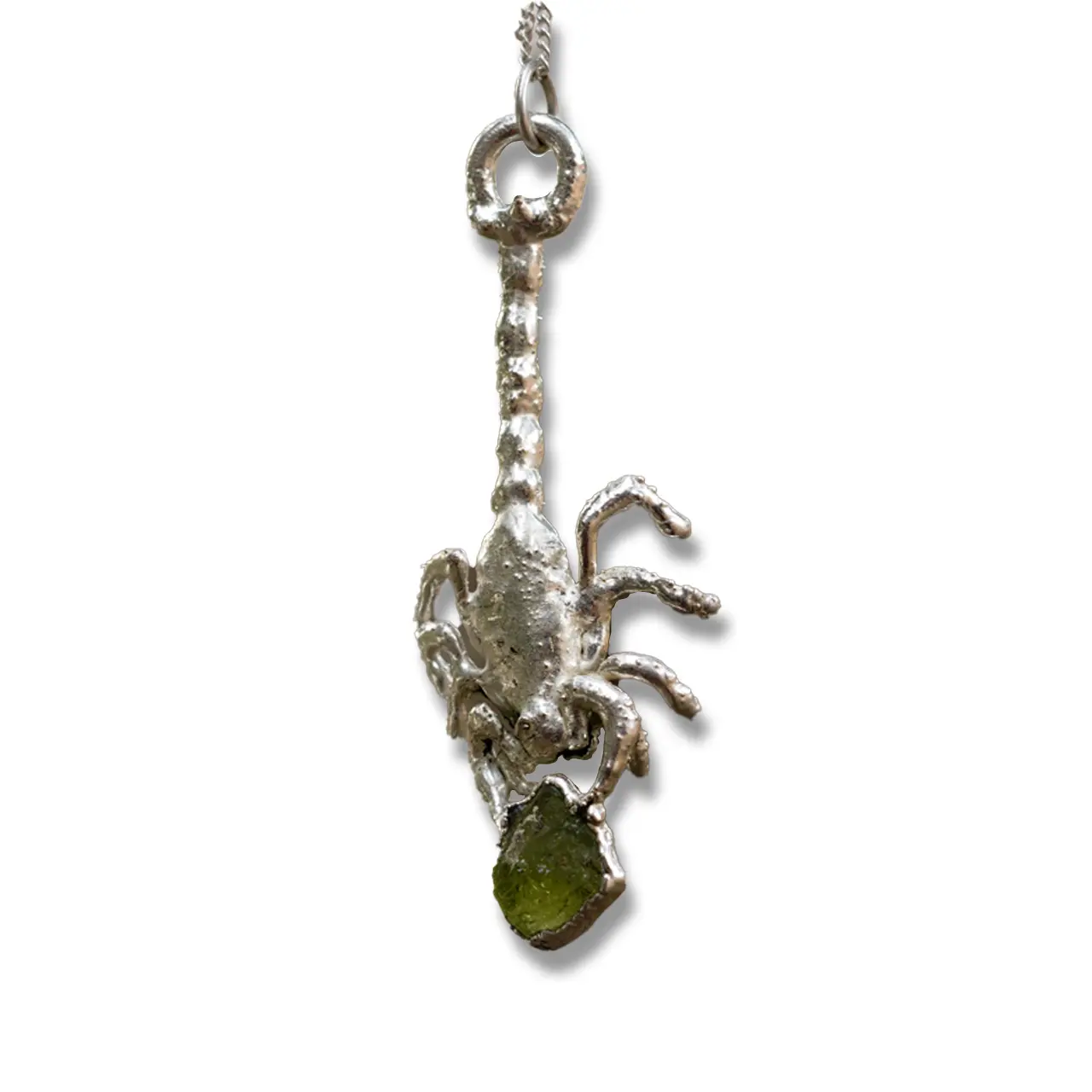 Silver Scorpion Pendant Necklace Natural Peridot Gemstone Jewelry