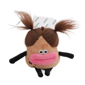 Funny Fried Hair Potato King Big Mouth Girl Plush Keychain Sausage Mouth Big Mouth Girl Cotton Doll Plush Fun Decorative
