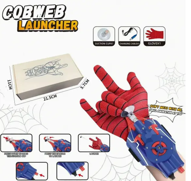Web Shooter Toy, Rechargeable Auto Retract Launcher, Realistic Web Shooting Wrist Toy for Kids Cosplay Costume Prop