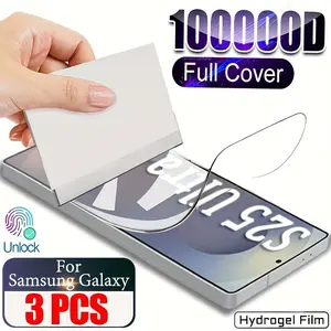 3pcs HD Hydrogel Protective Screen Protector,For Samsung Galaxy S26 Ultra/S25 Edge/S25/S24/S23/S21/S20/FE/S26/S10/S22/Plus/Note 10/Note 20 Ultra,Full Edge Fit,Anti-fingerprint,Anti-slip & Anti-scratch,Smooth Touch,Bubble-Free