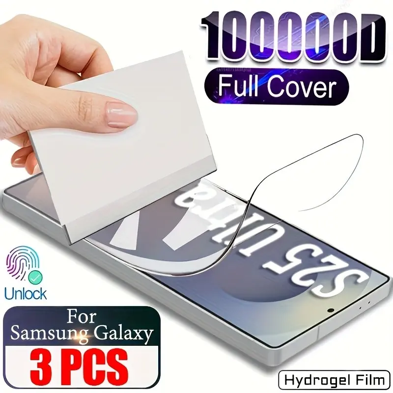 3pcs HD Hydrogel Protective Smartphone Screen Protector,For Samsung Galaxy S26 Ultra/S25 Edge/S25/S24/S23/S21/S20/FE/S26/S10/S22/Plus/Note 10/Note 20 Ultra,Full Edge Fit,Anti-fingerprint,Anti-slip & Anti-scratch,Smooth Touch,Bubble-Free, Protection