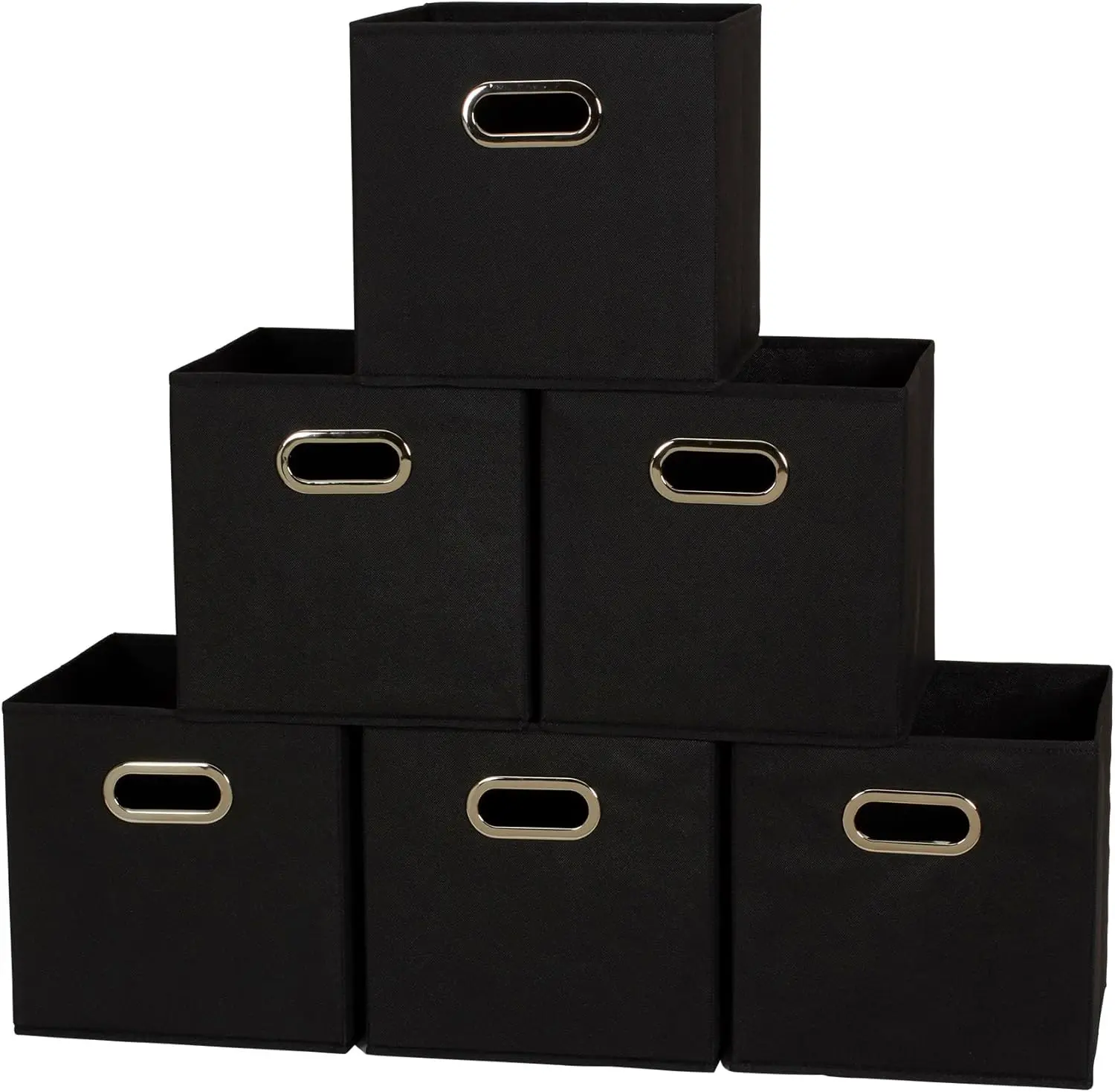 Fabric Storage Bins Set of 6 Cubby Cubes with Handles - Black