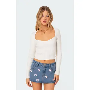 Edikted Women's Misty Scoop Neck Ribbed Top