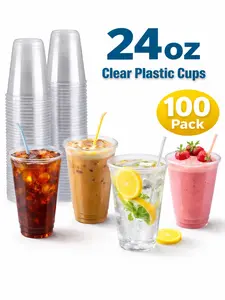 24oz Clear Plastic Cups - Disposable for Cold Drinks 100 Sets per Pack Ideal for Parties and Events Visible Design