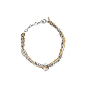 Diamond with Gold Silver Chains Braided Ring Pendant Necklace Choker Unisex Fashion Jewelry